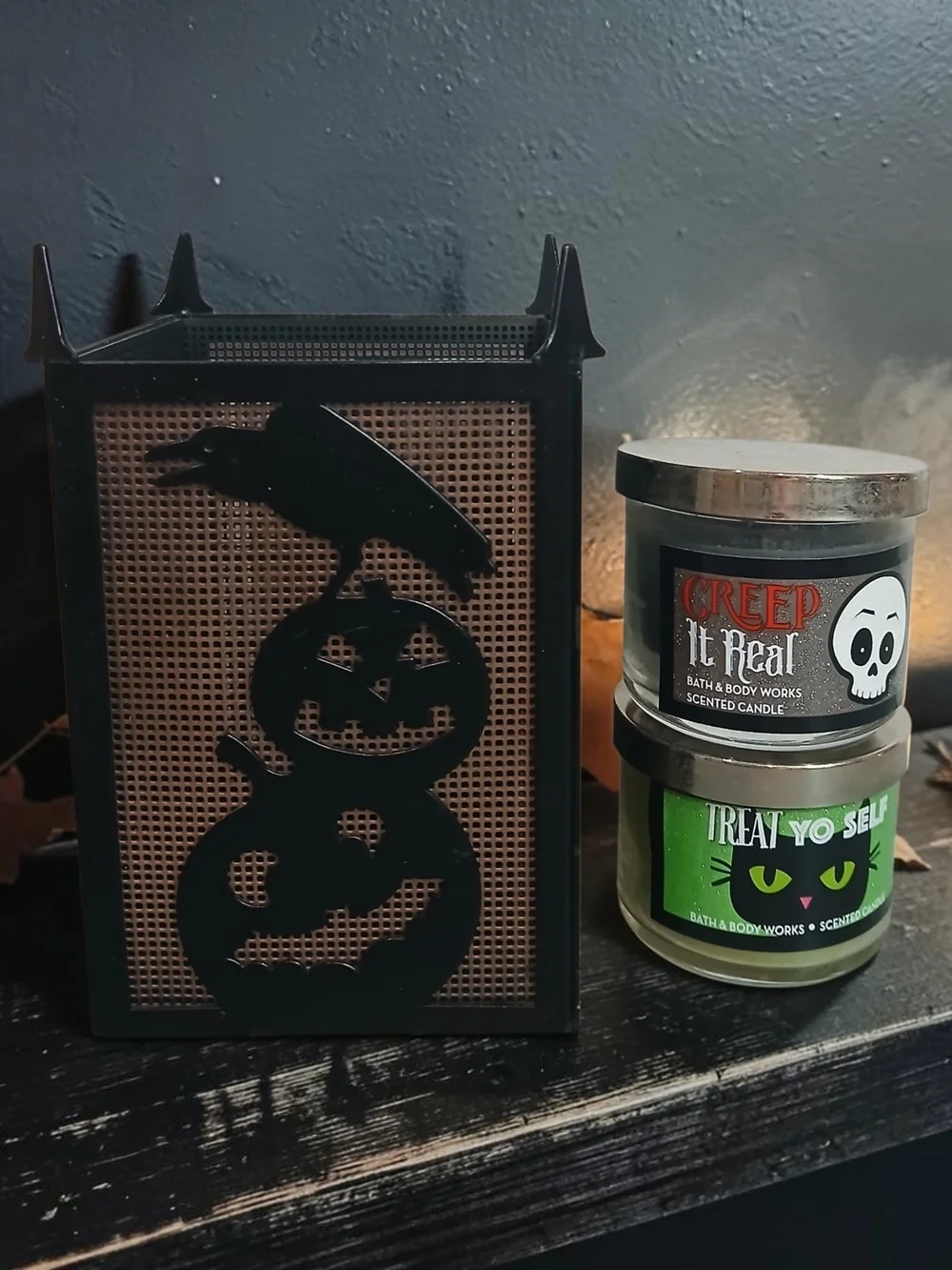 Halloween Pumpkin & Raven Reptile Mini Luminary And 2 Mini Candles